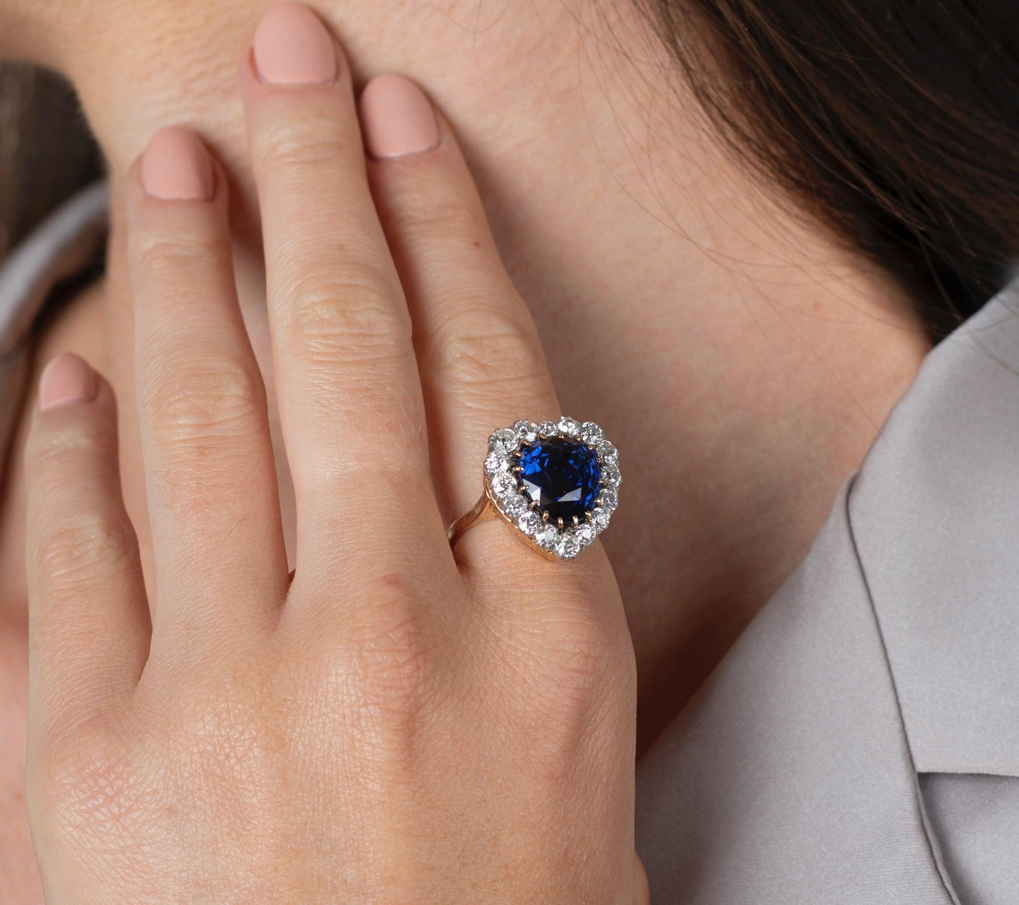 9 Carat No Heat Ceylon Blue Sapphire and Old Euro Cut Diamond Ring in 14K-Rings-ASSAY
