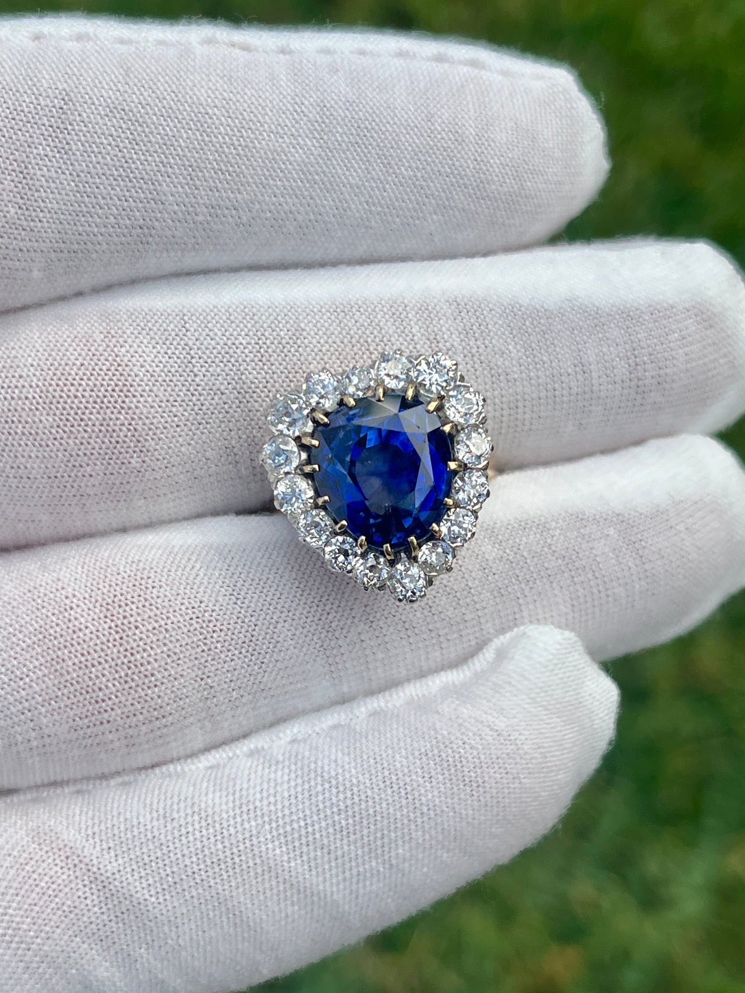 9 Carat No Heat Ceylon Blue Sapphire and Old Euro Cut Diamond Ring in 14K-Sapphire ring-ASSAY