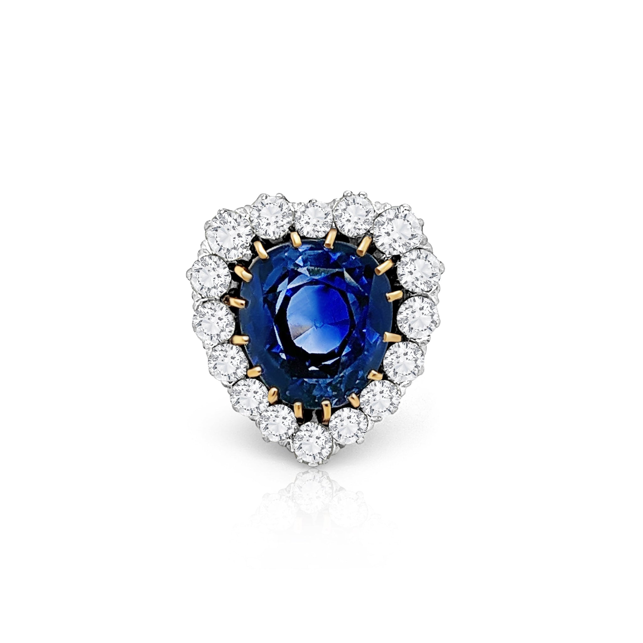 9 Carat No Heat Ceylon Blue Sapphire and Old Euro Cut Diamond Ring in 14K