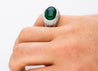 AGL Certified 10 Carat Cabochon Cut Minor Oil Emerald and Diamond Cluster Ring in 18K White Gold-Rings-ASSAY