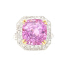 AGL Certified 10.88 Carat Cushion Cut Pink Sapphire & Diamond Halo Ring