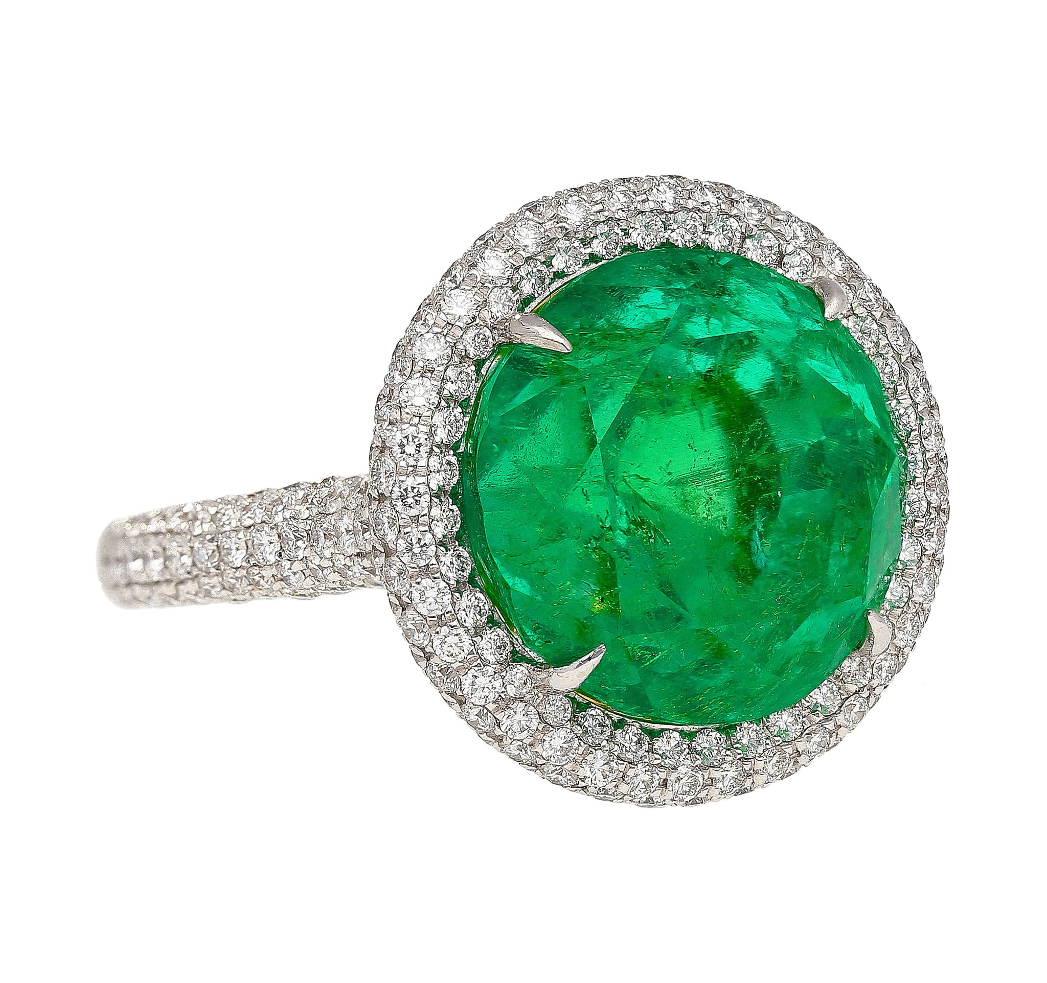 AGL Certified 15 Carat Round Cut Colombian Emerald and Diamond Halo Ring Rings 2 0dc9b9b5 e0c1 4716 8124