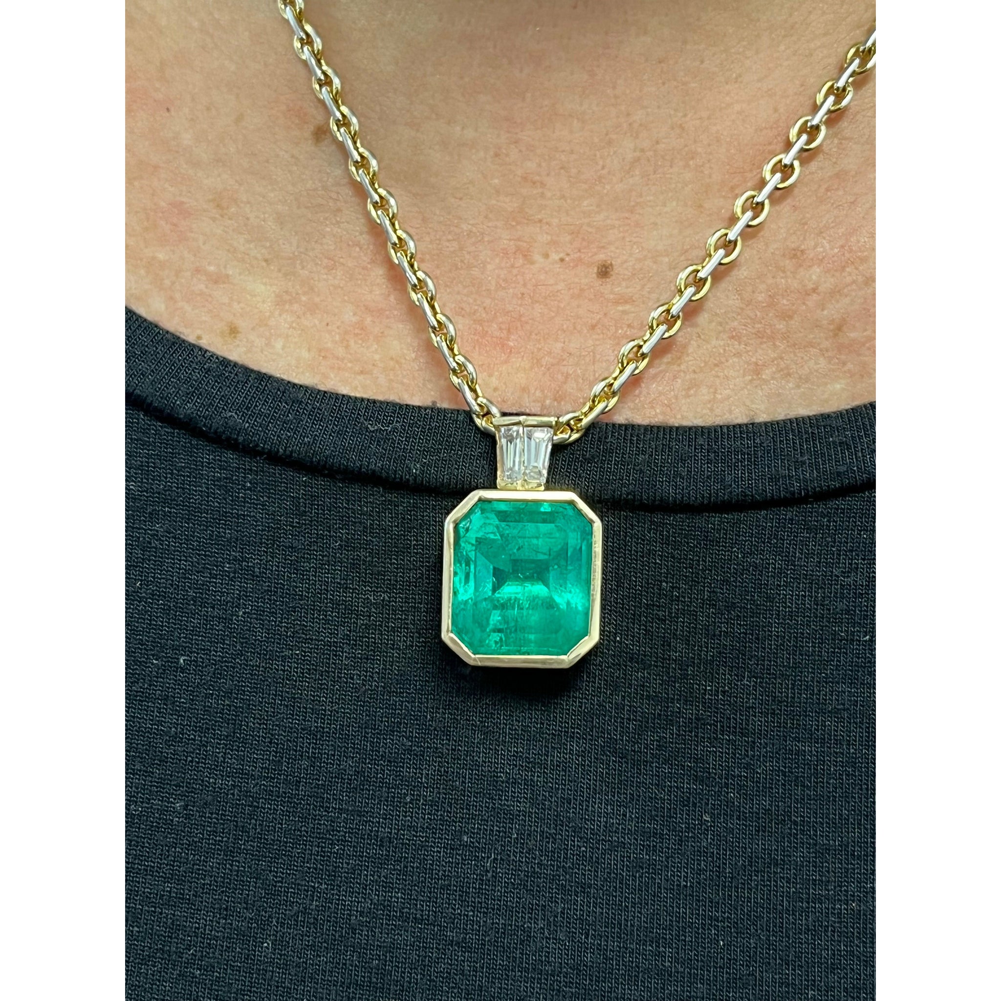 20 Carat Colombian Emerald Pendant in 14k Gold Bezel Setting - ASSAY