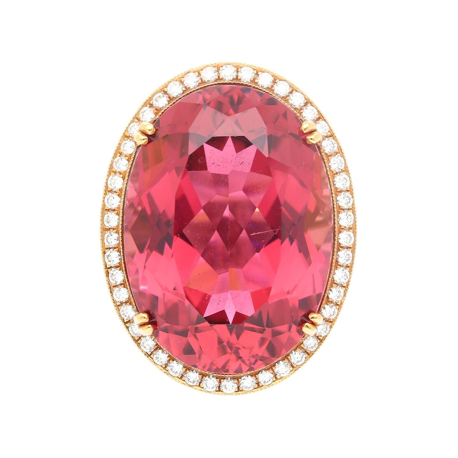 AGL Certified 28.29 Carat No Heat Purplish Pink Tourmaline & Round Diamond 18K White Gold Ring-Semi Precious Jewelry-ASSAY