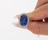 AGL Certified 7.76 Carat No Heat Burma Oval Blue Sapphire Vintage Edwardian Ring in Platinum-Rings-ASSAY