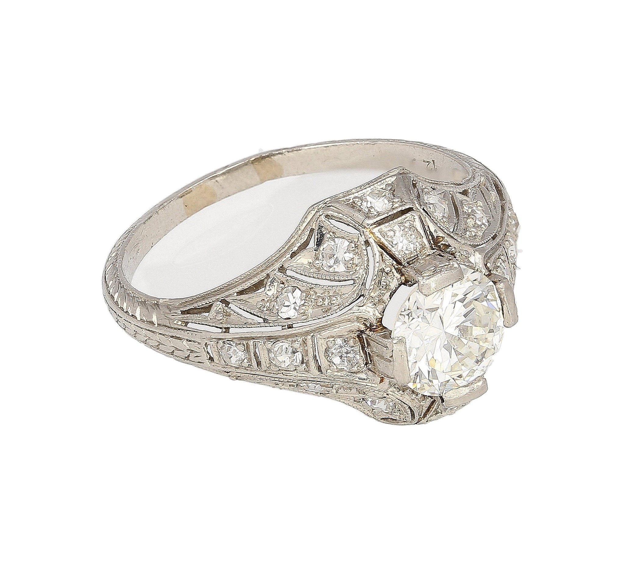 Antique Art Deco Era Platinum 1 Carat Old European Cut Diamond Ring-Rings-ASSAY