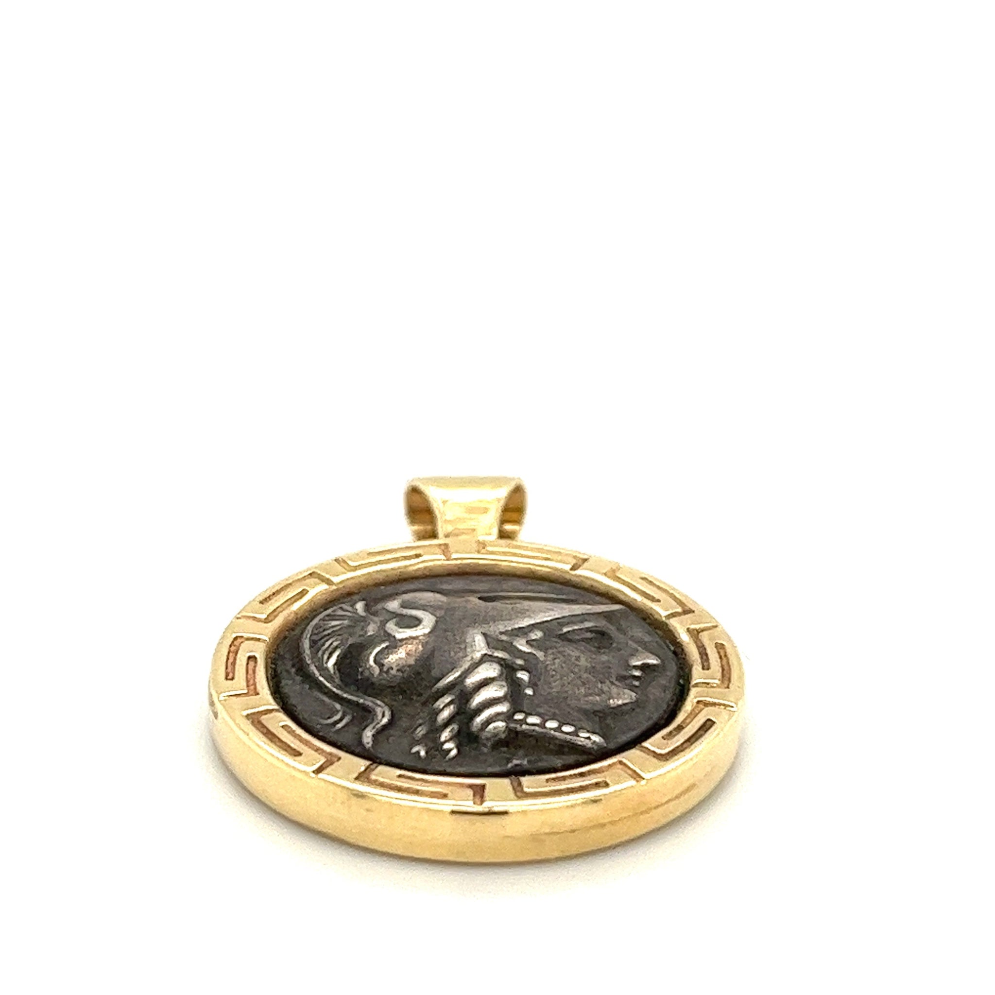 Antique Greek Athena Coin Pendant in 14k Gold Bezel-Charms & Pendants-ASSAY