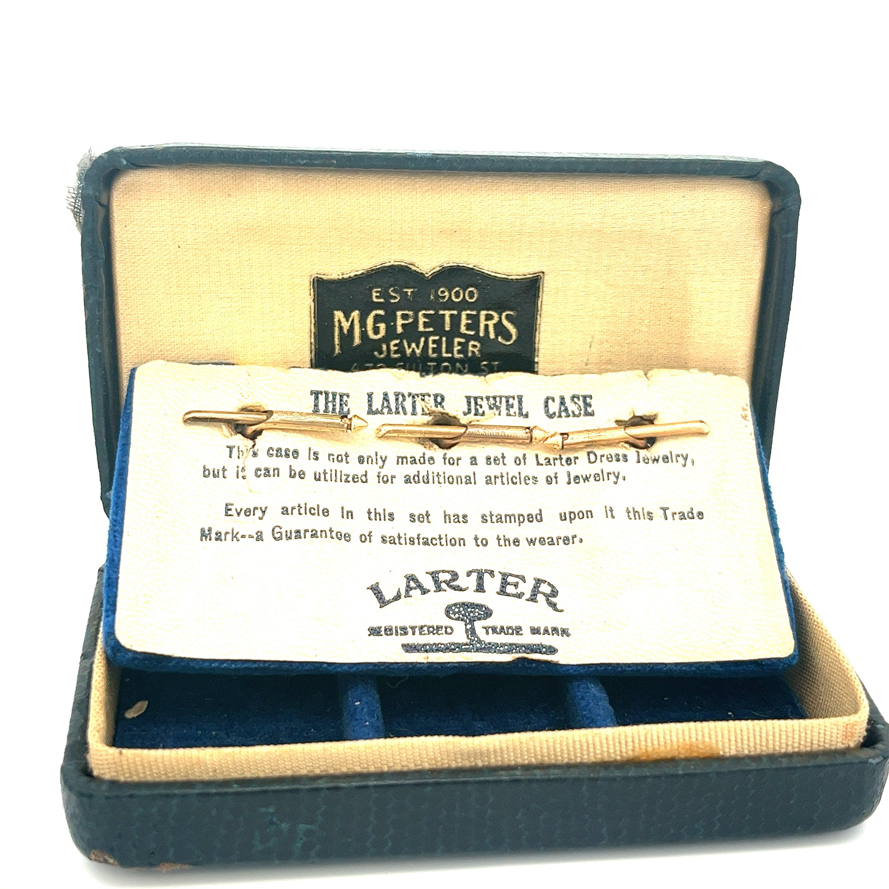 Antique Larter M.G. Peters Signed Cufflink Jewelry Set with Fitted Box-ASSAY
