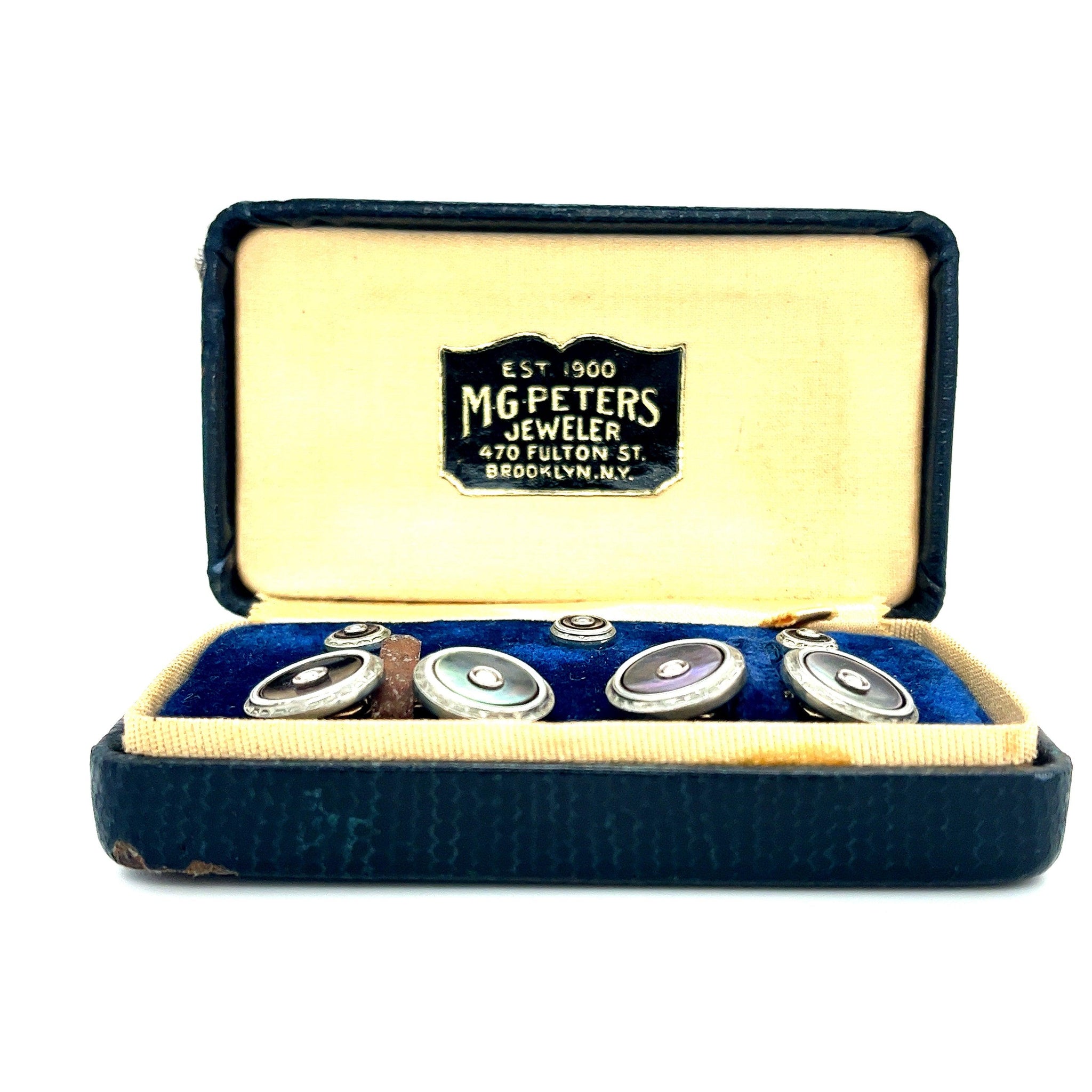 Antique Larter M.G. Peters Signed Cufflink Jewelry Set with Fitted Box