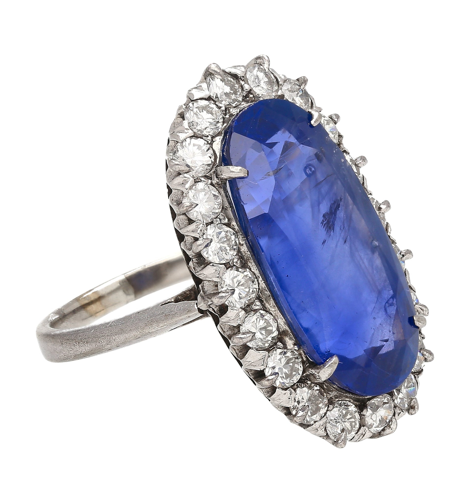 Antique Old Mine 11.3 Carat No Heat Burma Blue Sapphire & Diamond Halo Ring in Platinum