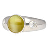 Bezel Set Chrysoberyl Cat's Eye and Diamond Three Stone Ring in 18K White Gold