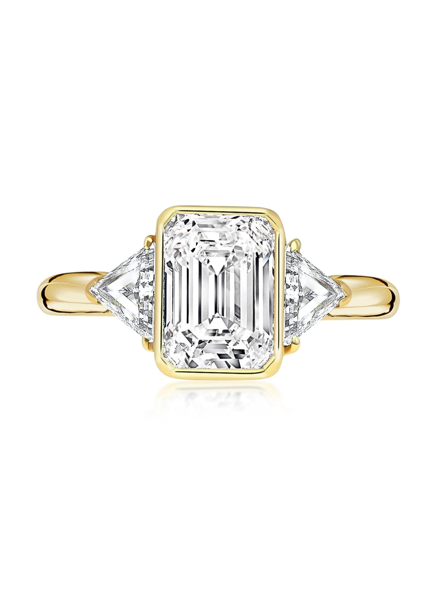 Boucheron Signed Ring With Bezel Set GIA Certified 2.09 Carat Emerald Cut E/SI1 Diamond and Trillion Side Stones