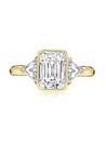 Boucheron Signed Ring With Bezel Set GIA Certified 2.09 Carat Emerald Cut E/SI1 Diamond and Trillion Side Stones-Rings-ASSAY