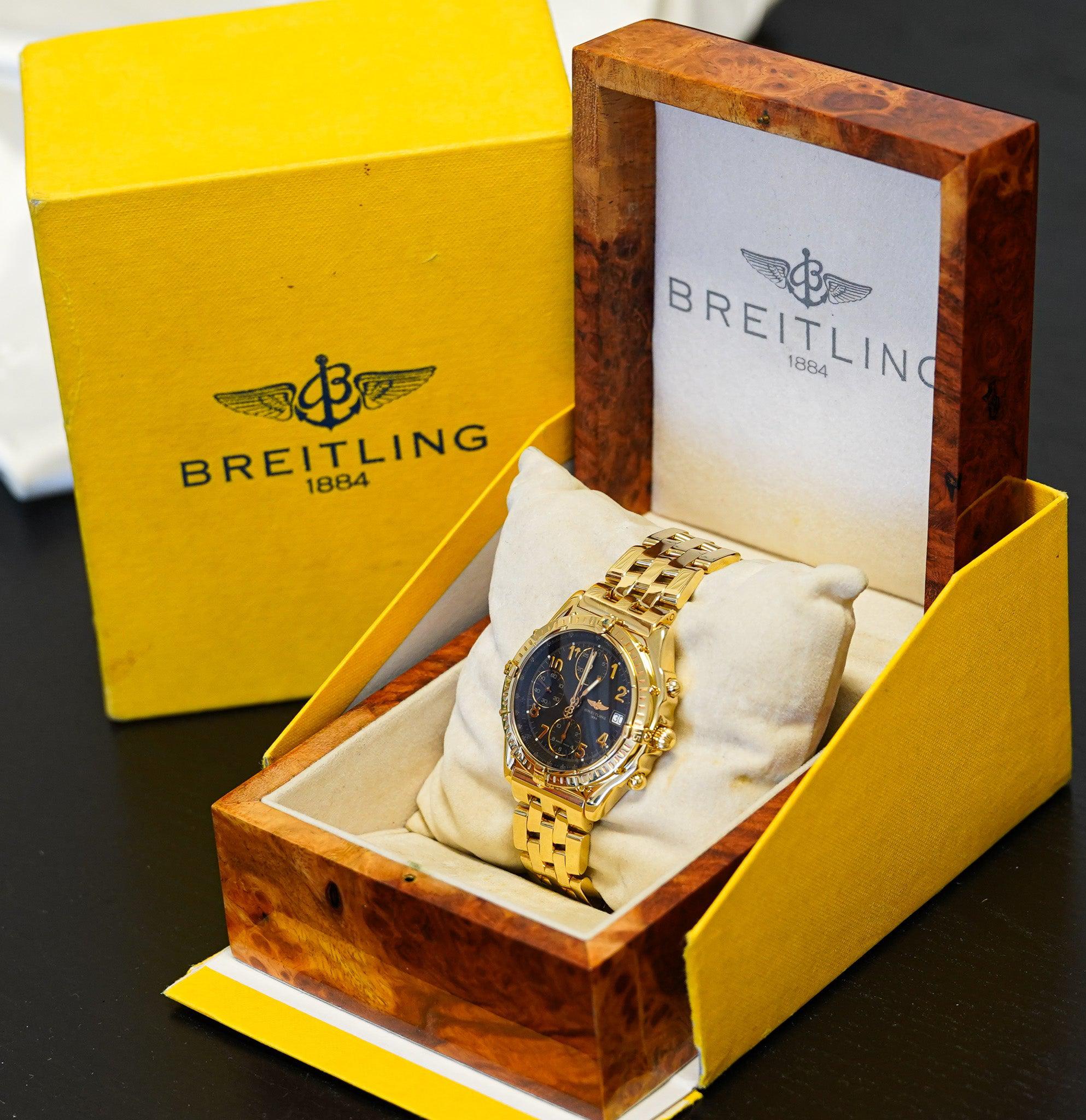 Breitling 18K Yellow Gold Chronomat Black Dial 1884 Ref. K13050.1 w/ Box & Papers