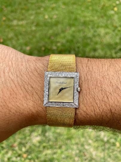 Bueche Girod Mens Square Watch in 18k gold & Diamond Bezel-Watch-ASSAY