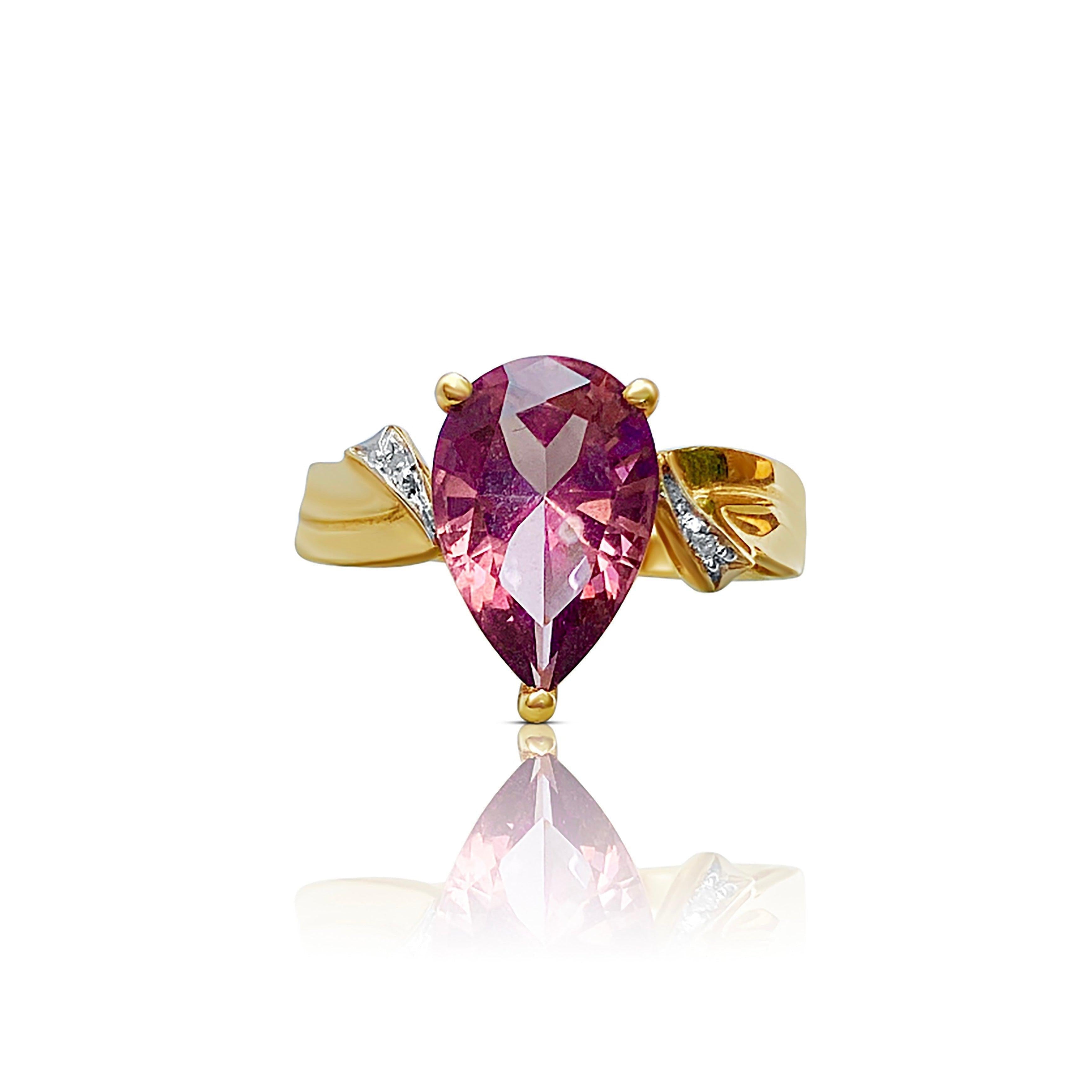 Burgundy Tourmaline Pear Shape Engagement Ring in 14k Yellow Gold - ASSAY