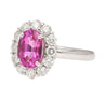 CGTL Certified 3.96 Carat Oval Cut Pink Sapphire and Diamond Halo Ring in 18k White Gold-Rings-ASSAY