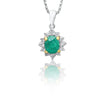 Cabochon Cut Emerald and Diamond pendant in 18k white gold floral/star design - ASSAY