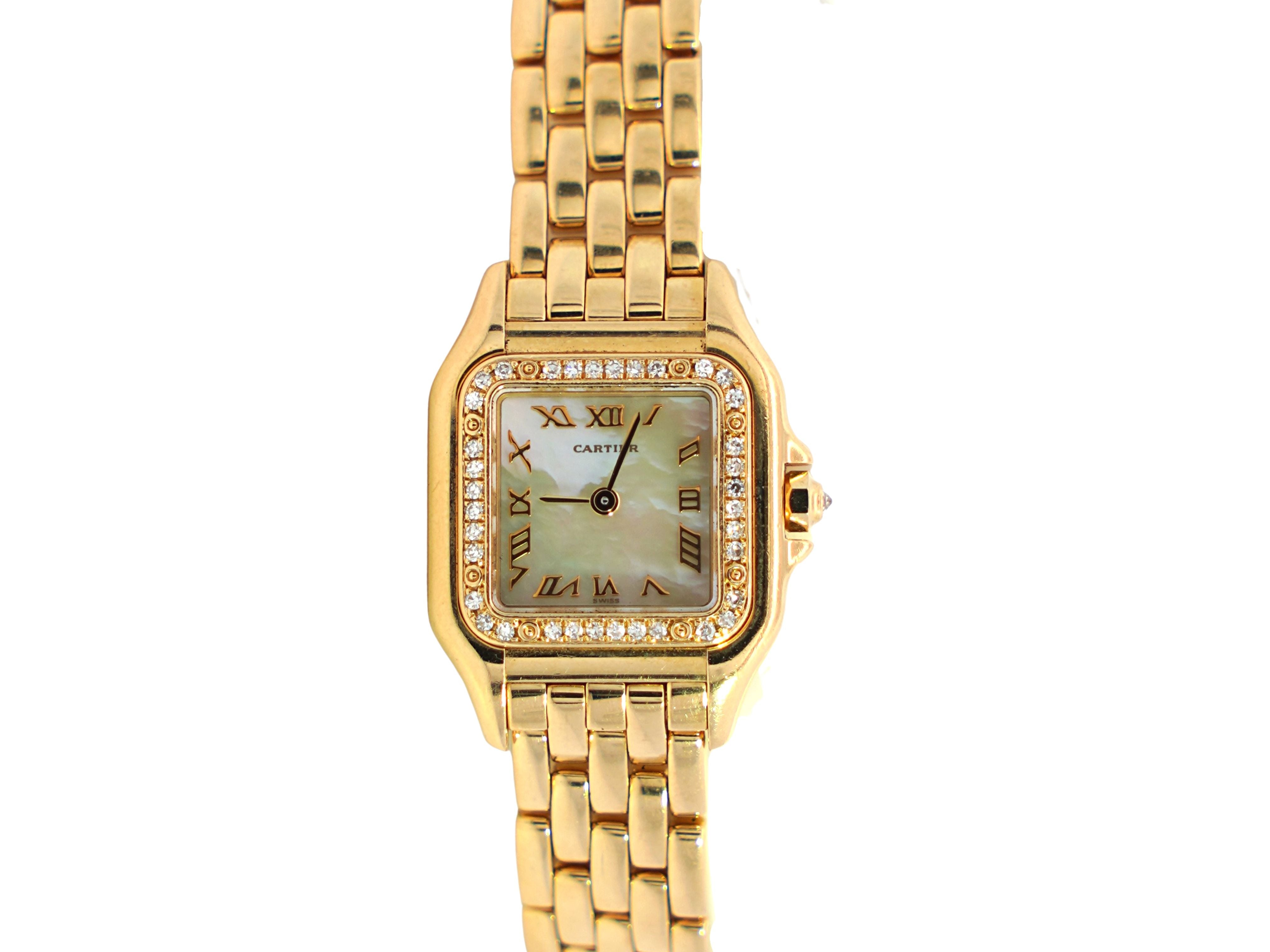 Cartier Panthere MOP 22mm Ref. 1280 2 Factory Diamond Bezel Watch in 18K Yellow Gold-Watches-ASSAY