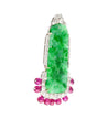 Carved Jadeite Jade & Diamond Pin and Synthetic Dangling Ruby Bead Platinum Pin