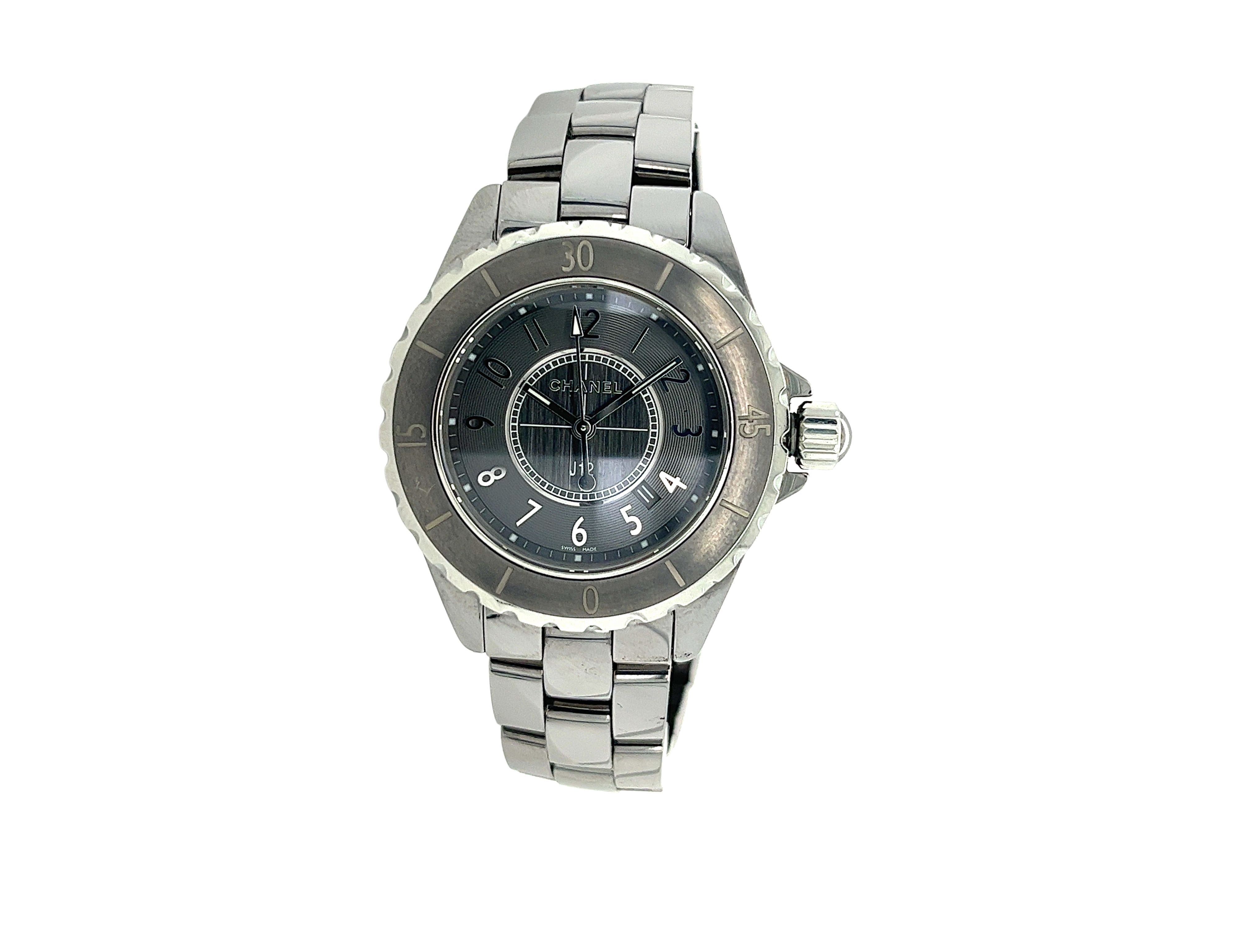CHANEL Stainless Steel Ceramic Diamond 38mm J12 Quartz Watch Black 1149025