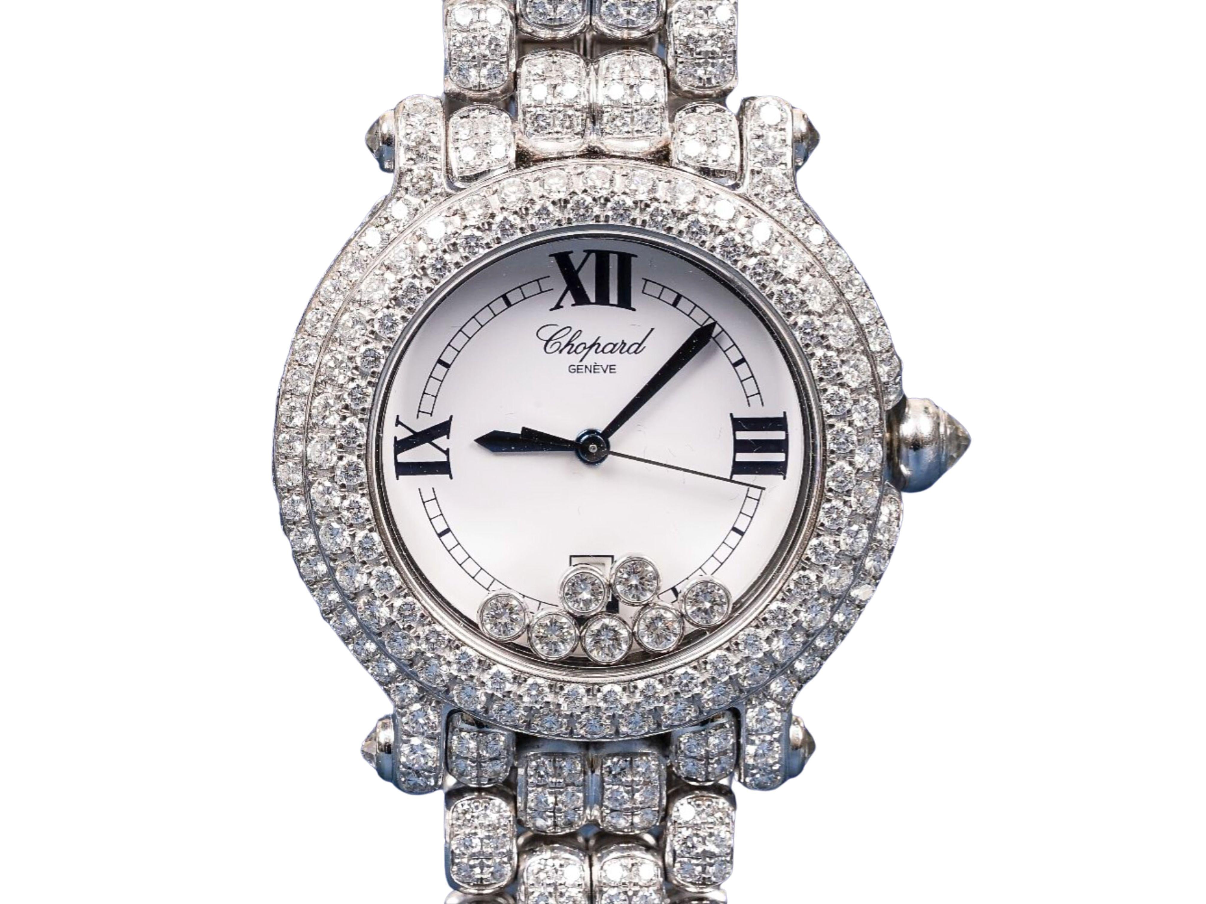 Chopard 18k White Gold Happy Sport 26mm Ladies Diamond Quartz Bracelet Watch