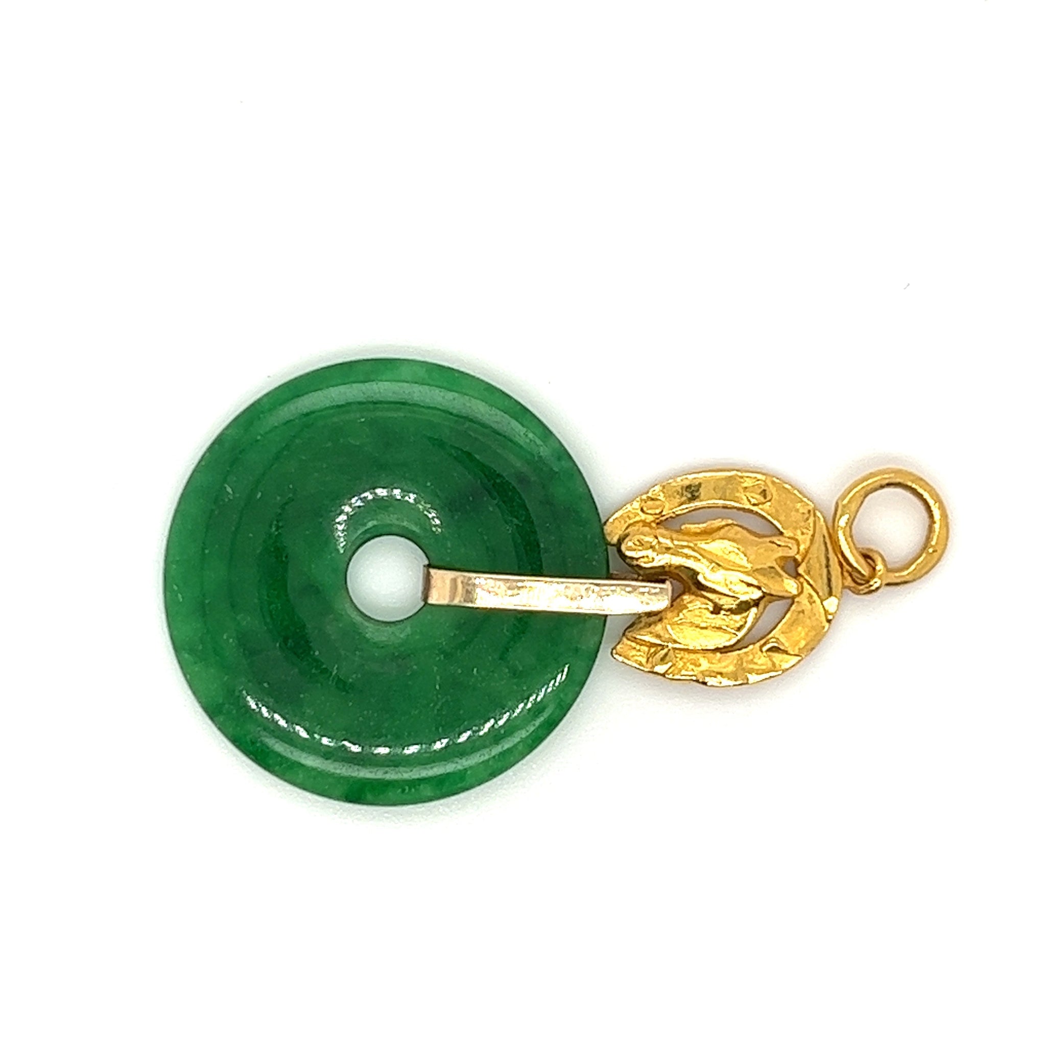 Circlular Disc Jade Pendant 24k Gold Horse Top Setting-Charms & Pendants-ASSAY