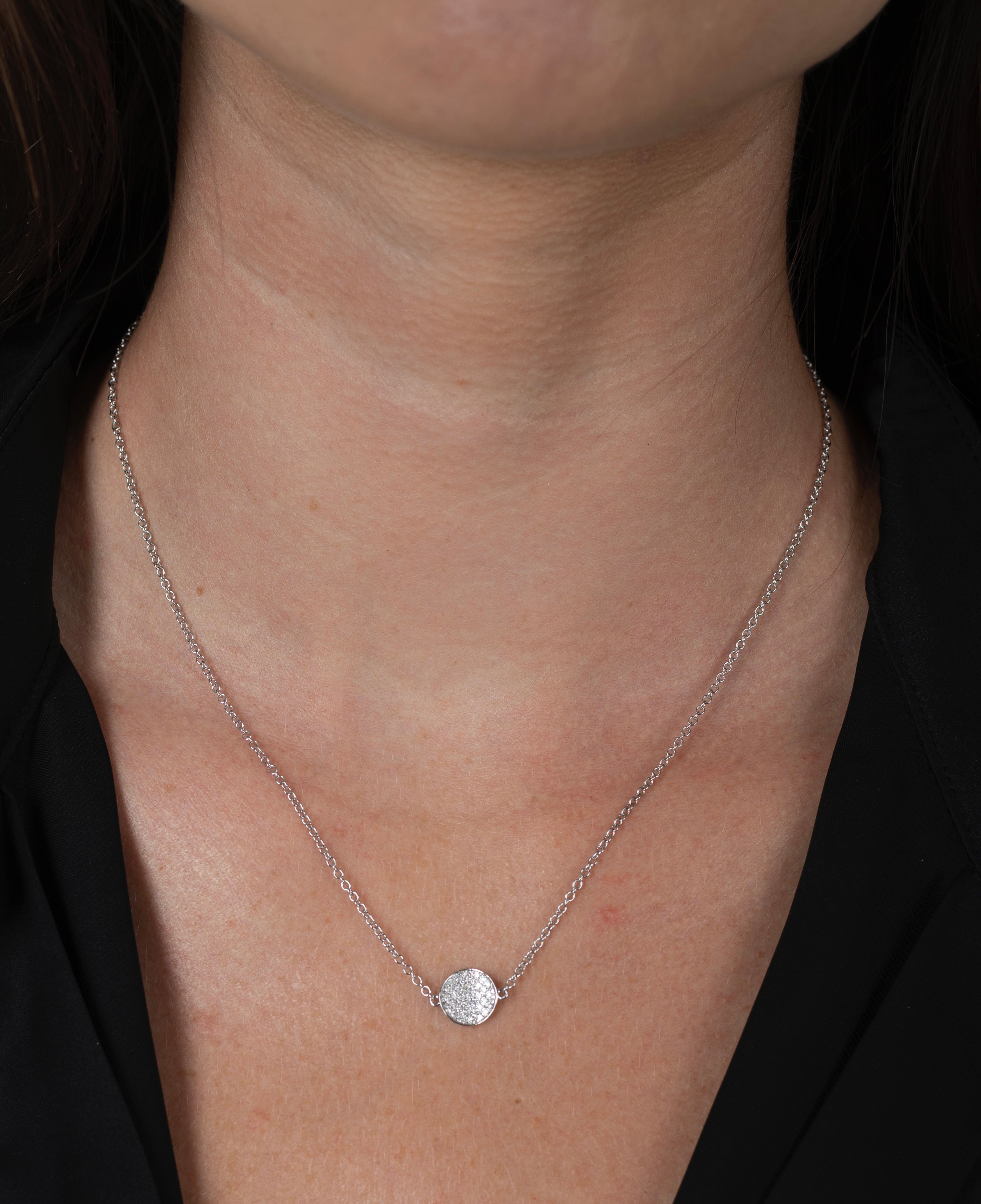 Diamond Pave Disc Floating Integral 18K White Gold Necklace-Necklace-ASSAY