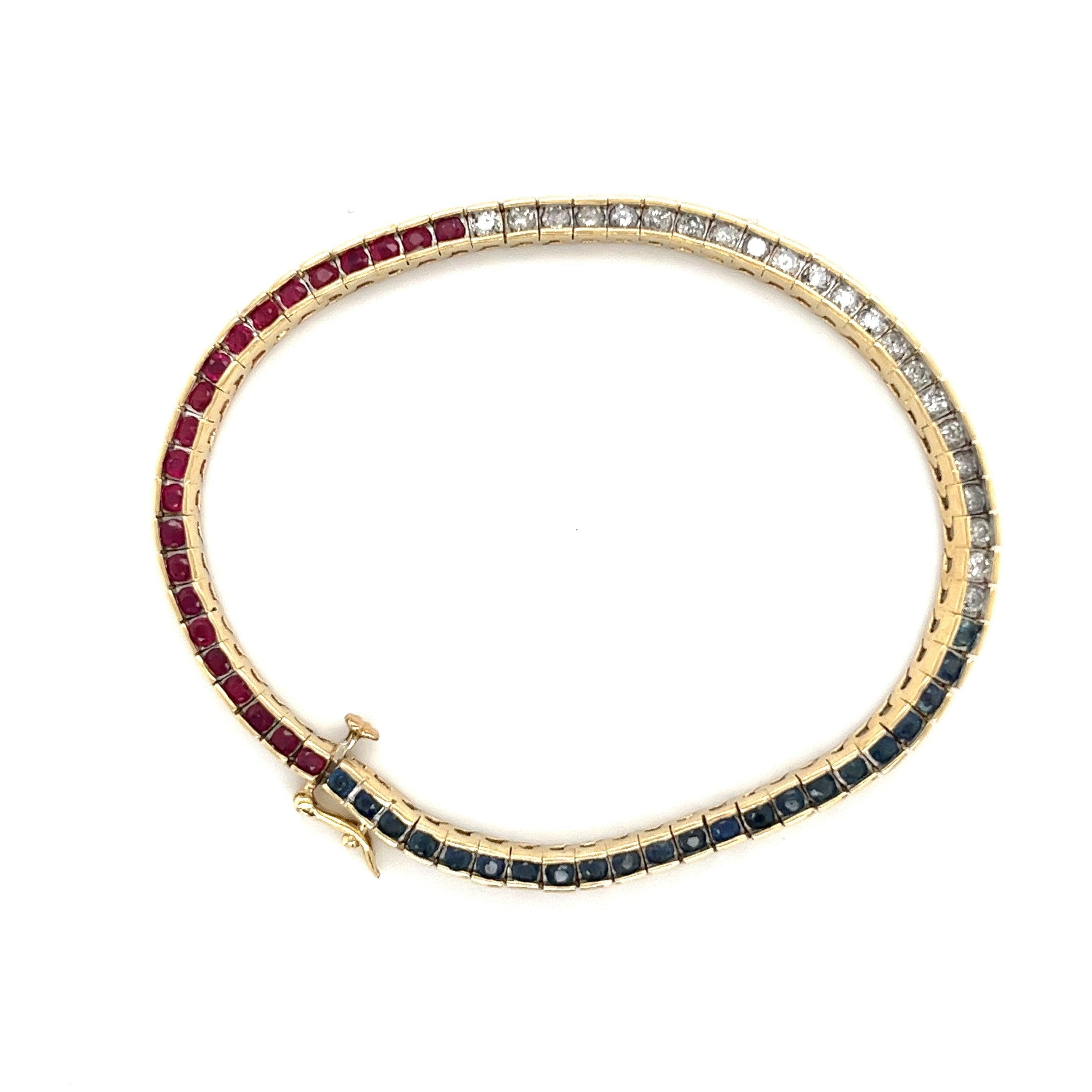 Diamond Ruby and Sapphire Bracelet | Red White and Blue Gemstone Tennis Bracelet-Bracelets-ASSAY