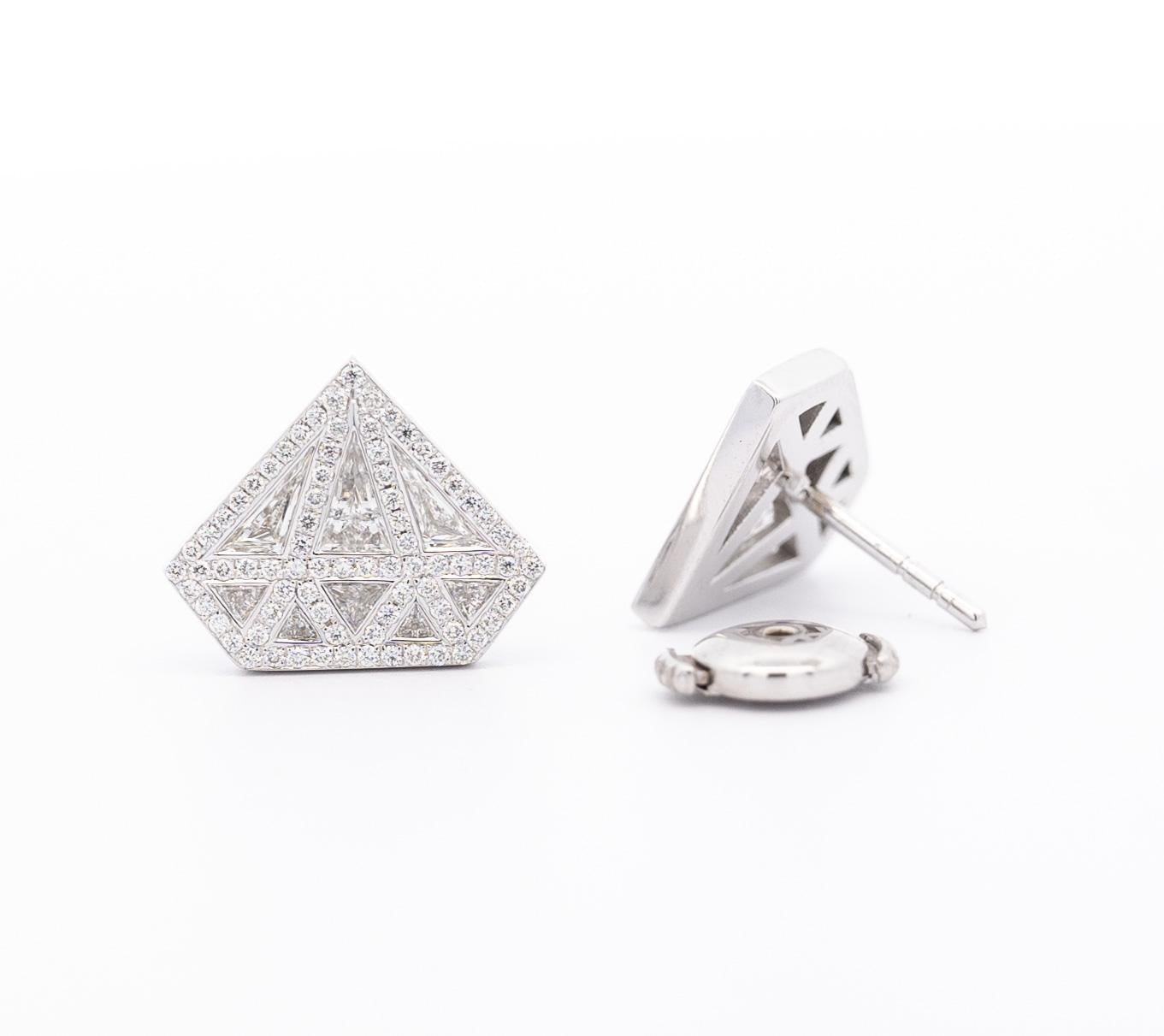 Diamond Shaped 2 CTTW Diamond Stud in 18K White Gold Earrings