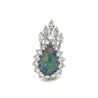 Drop Shaped Black Opal with Marquise & Round Diamond Halo Pendant Or Brooch in 14K White Gold-Necklaces-ASSAY