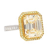 Emerald Cut Natural 7.25 Carat Fancy Light Yellow Diamond with Round Diamond Halo Ring-Rings-ASSAY