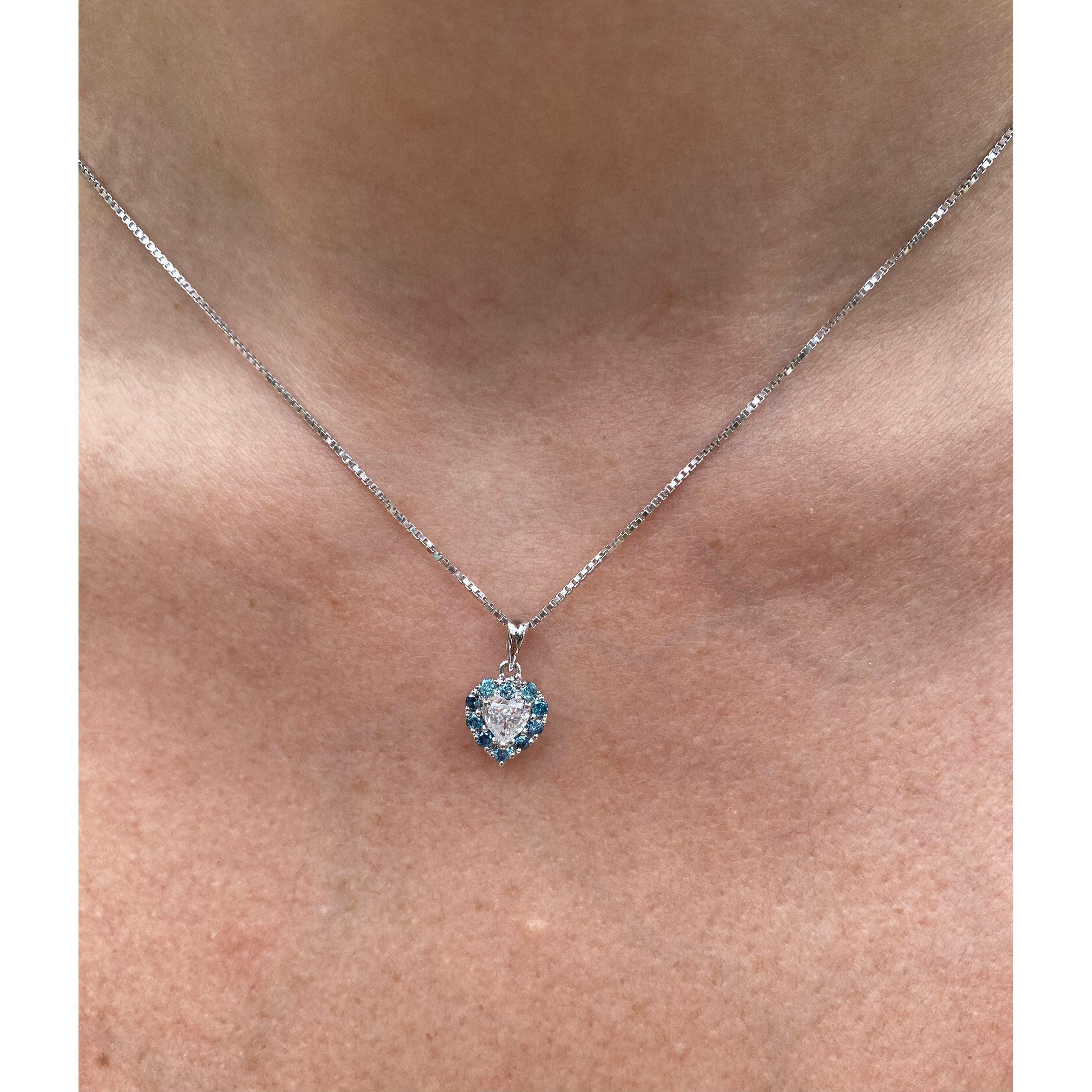 Fancy Blue and White Diamond Heart Shape Pendant in 14k white gold - ASSAY