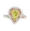 GIA 1.25CT Pear Cut Fancy Green Yellow Diamond 18K Tri-Colored Gold Bypass Ring-Rings-ASSAY