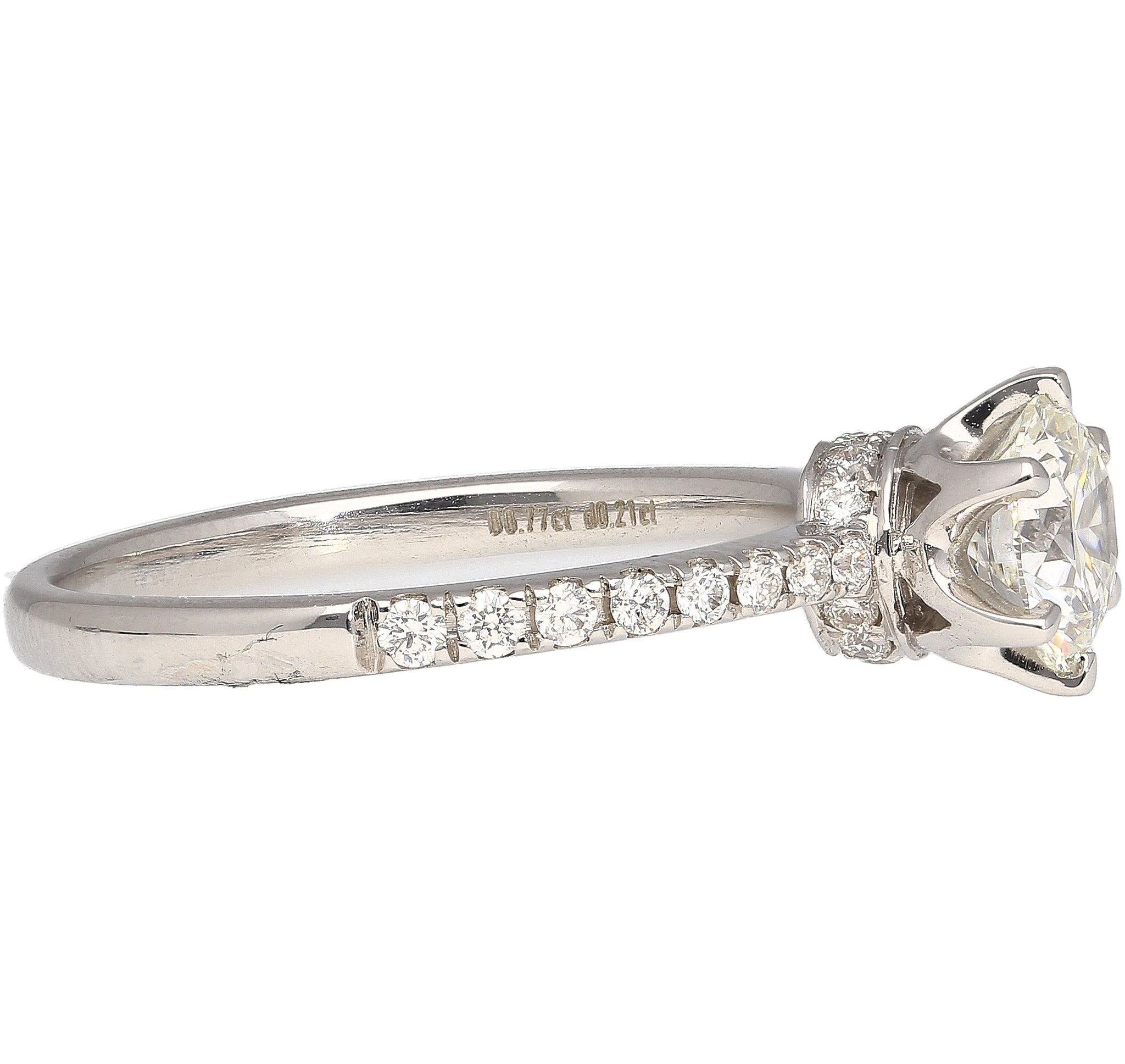 GIA Certified 0.51 Carat Round Cut Diamond 18K White Hidden Halo Engagement Ring