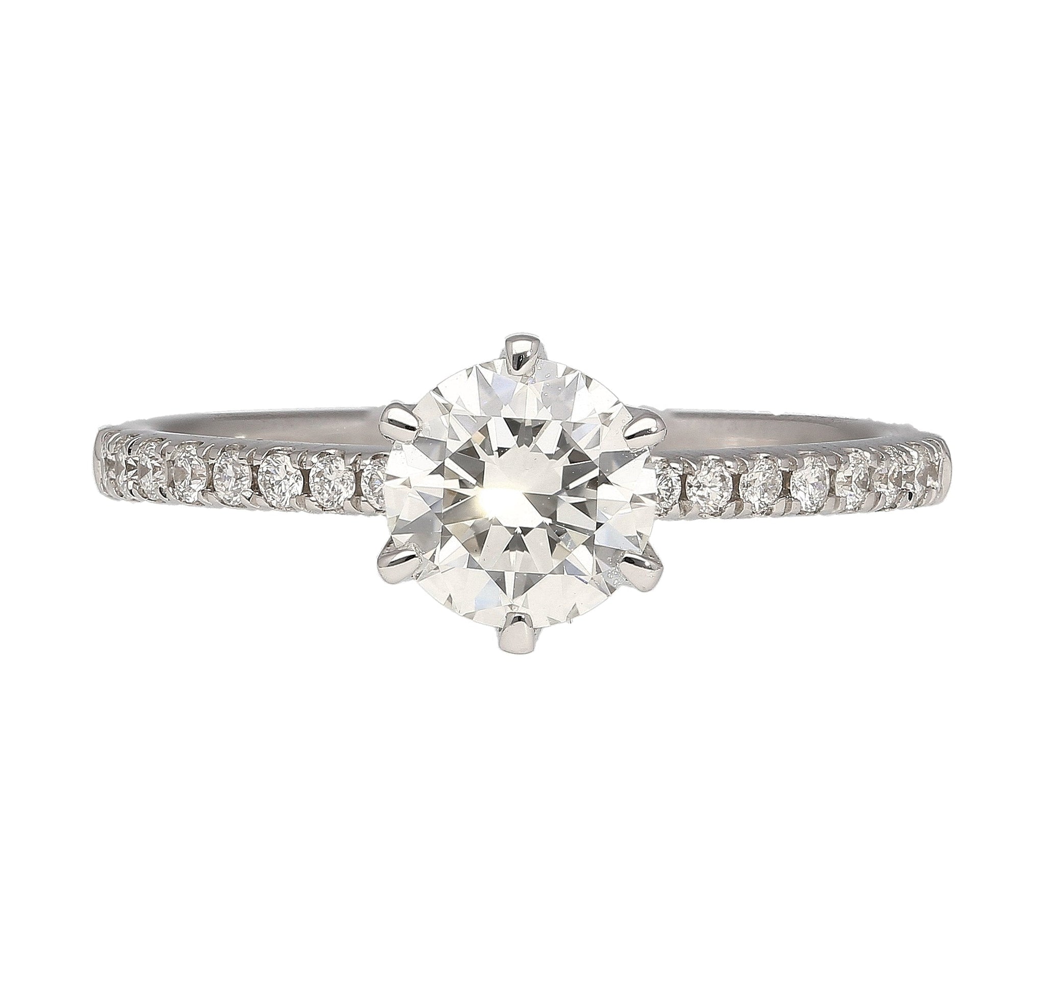 GIA Certified 0.51 Carat Round Cut Diamond 18K White Hidden Halo Engagement Ring