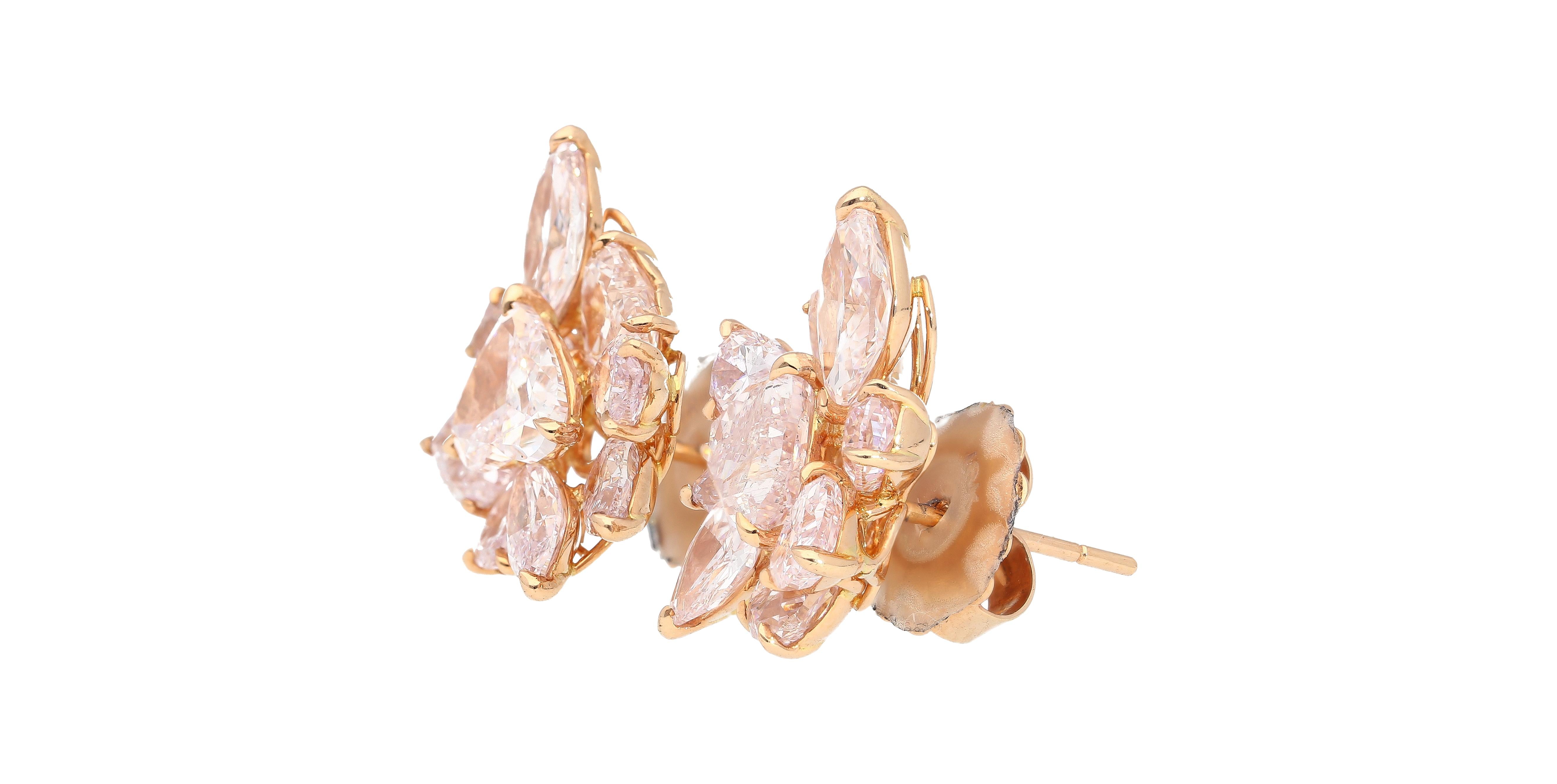 GIA Certified 10.78 Carat Heart Cut Pink Diamond Cluster Stud Earrings in 18k
