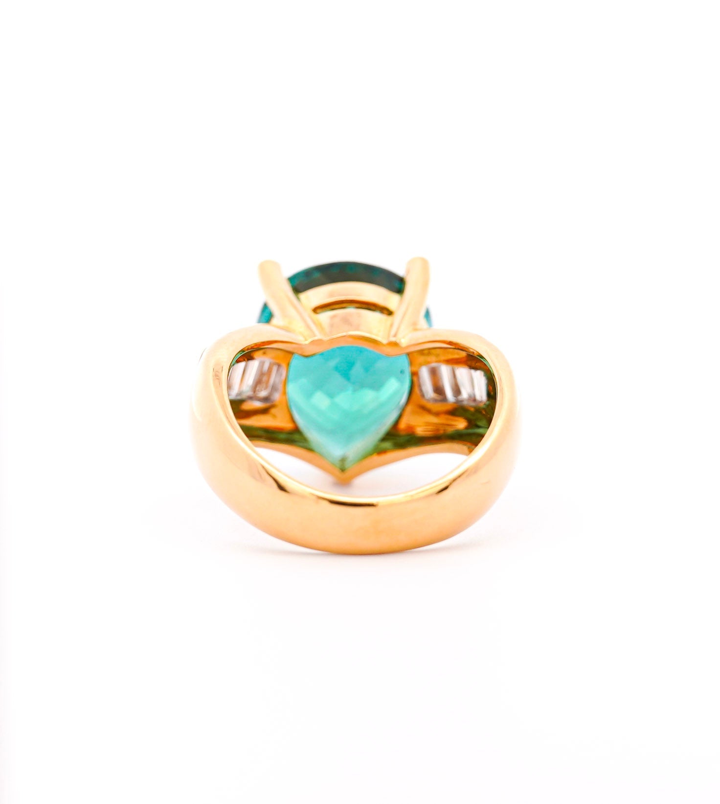 GIA Certified 11 Carat Bluish Green Pear-Cut Tourmaline & Baguette Diamond Ring-Rings-ASSAY
