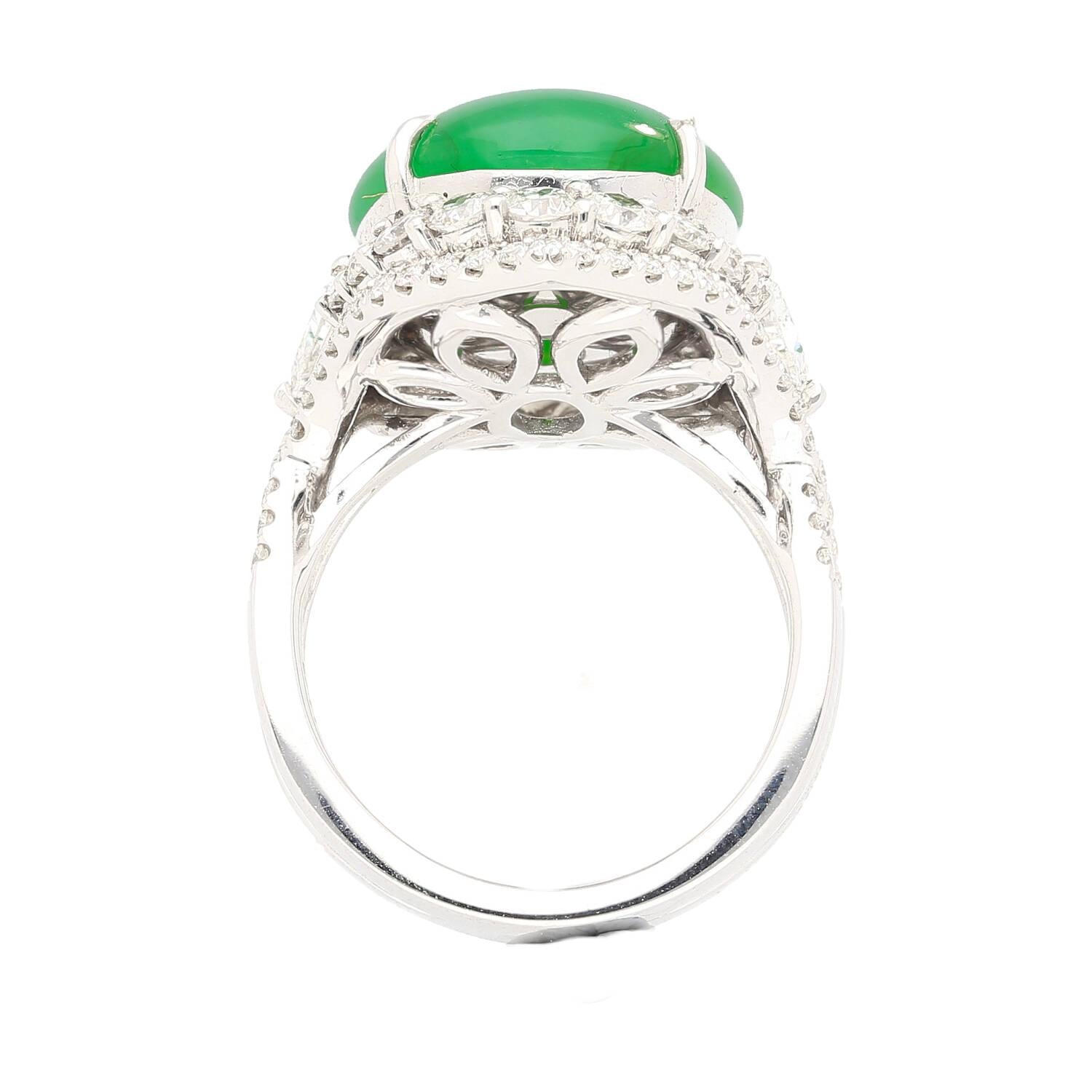 GIA Certified 14.68 Carat Grade A Jadeite Jade Ring with Diamond in 18K Gold