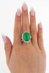 GIA Certified 14.68 Carat Grade A Jadeite Jade Ring with Diamond in 18K Gold-ASSAY