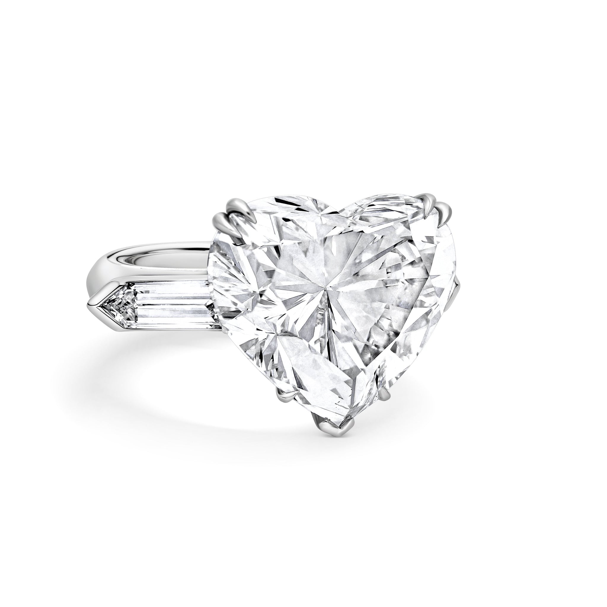 GIA Certified 18.95 Carat Internally Flawless Type II-A Heart-Cut Diamond Three Stone Ring
