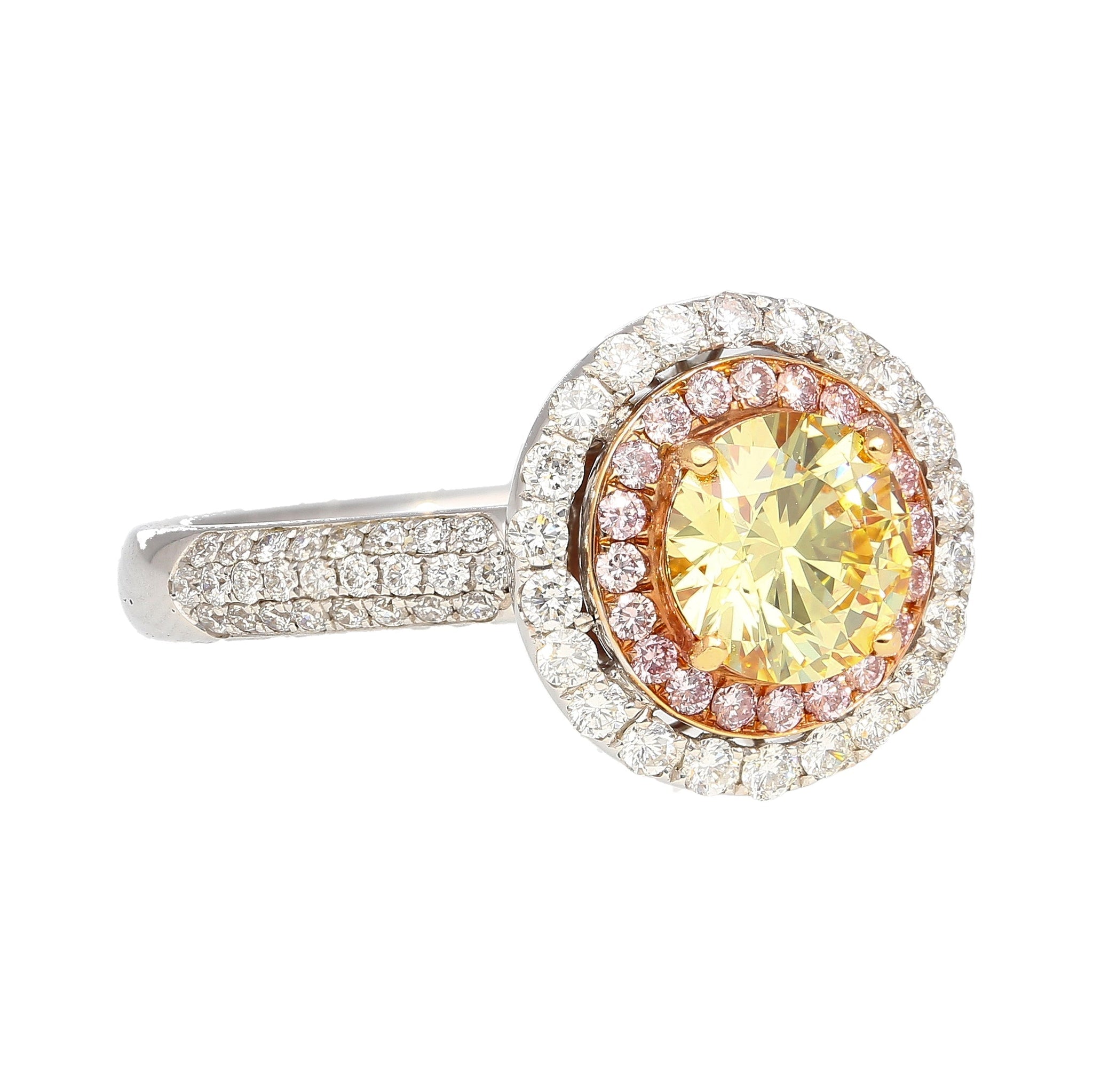 GIA Certified 1.01 Carat Round Cut Fancy Yellow Diamond Ring
