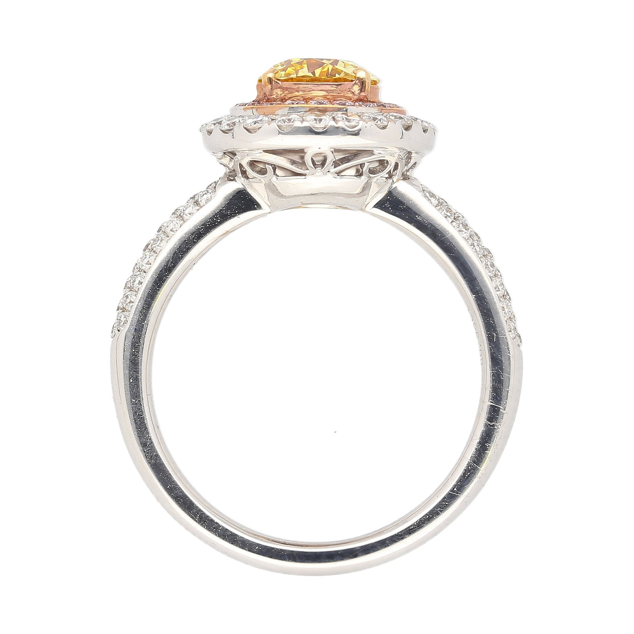 GIA Certified 1.01 Carat Round Cut Fancy Yellow Diamond Ring