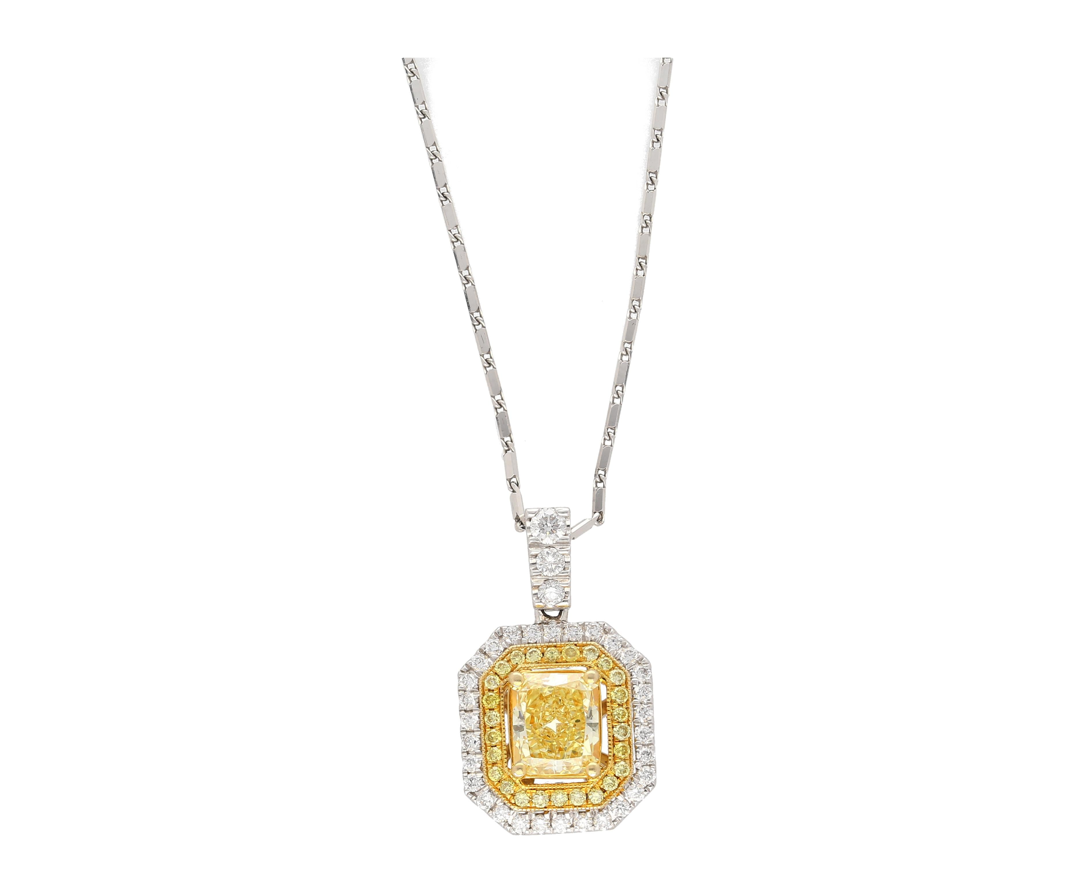 GIA Certfified 1.05 Carat Fancy Yellow Diamond Pendant Necklace