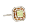 GIA Certified 1.12 carat Radiant Cut Fancy Light Green-Yellow Diamond and Diamond Halo Ring-Rings-ASSAY