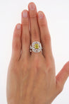 GIA Certified 1.15 Carat Radiant Cut Fancy Intense Yellowish Green Diamond Ring With Pink/White Side Stones-Rings-ASSAY