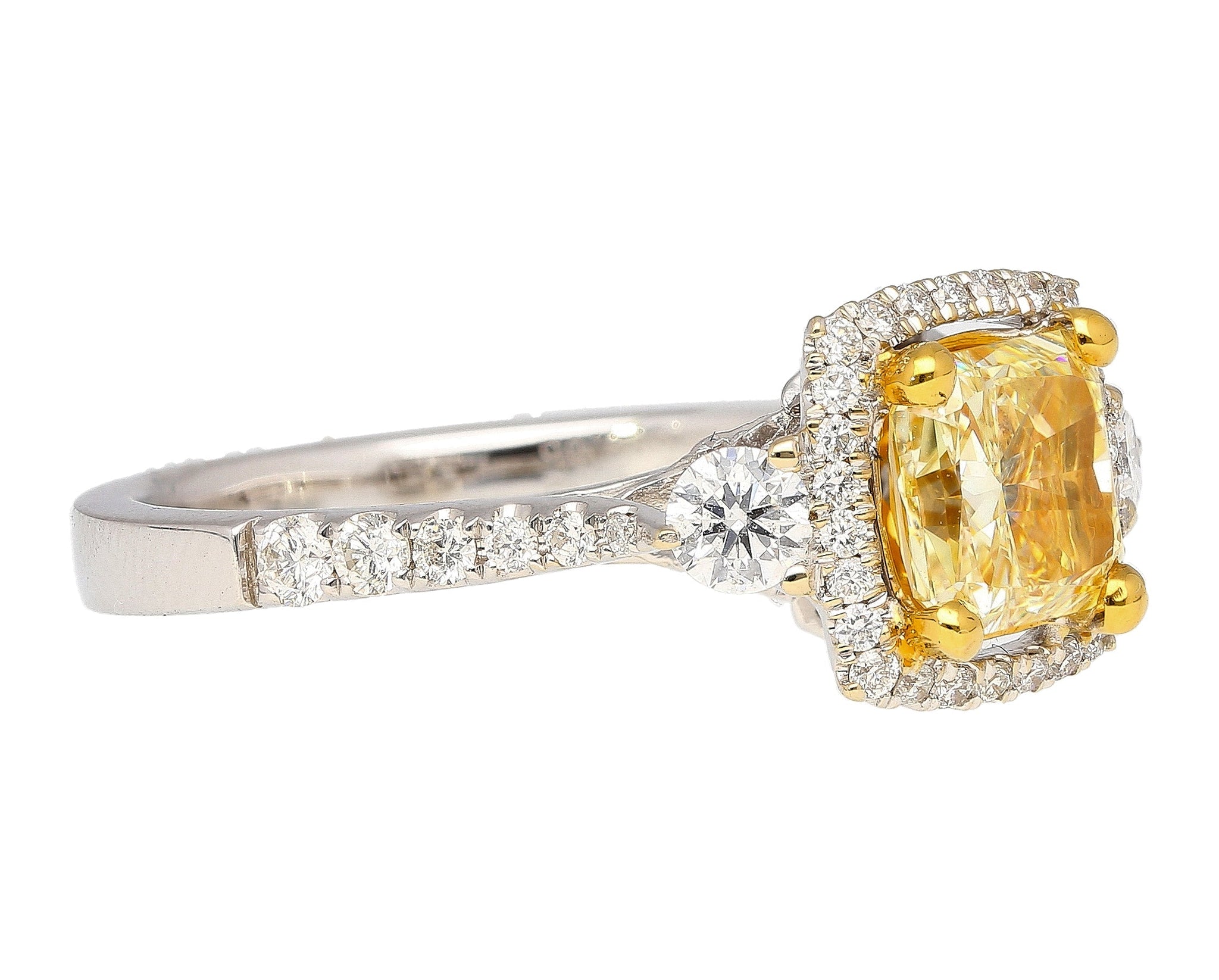 GIA Certified 1.24 Carat Radiant Cut Yellow (Y-Z) Diamond Engagement Ring in 18K White Gold-Rings-ASSAY
