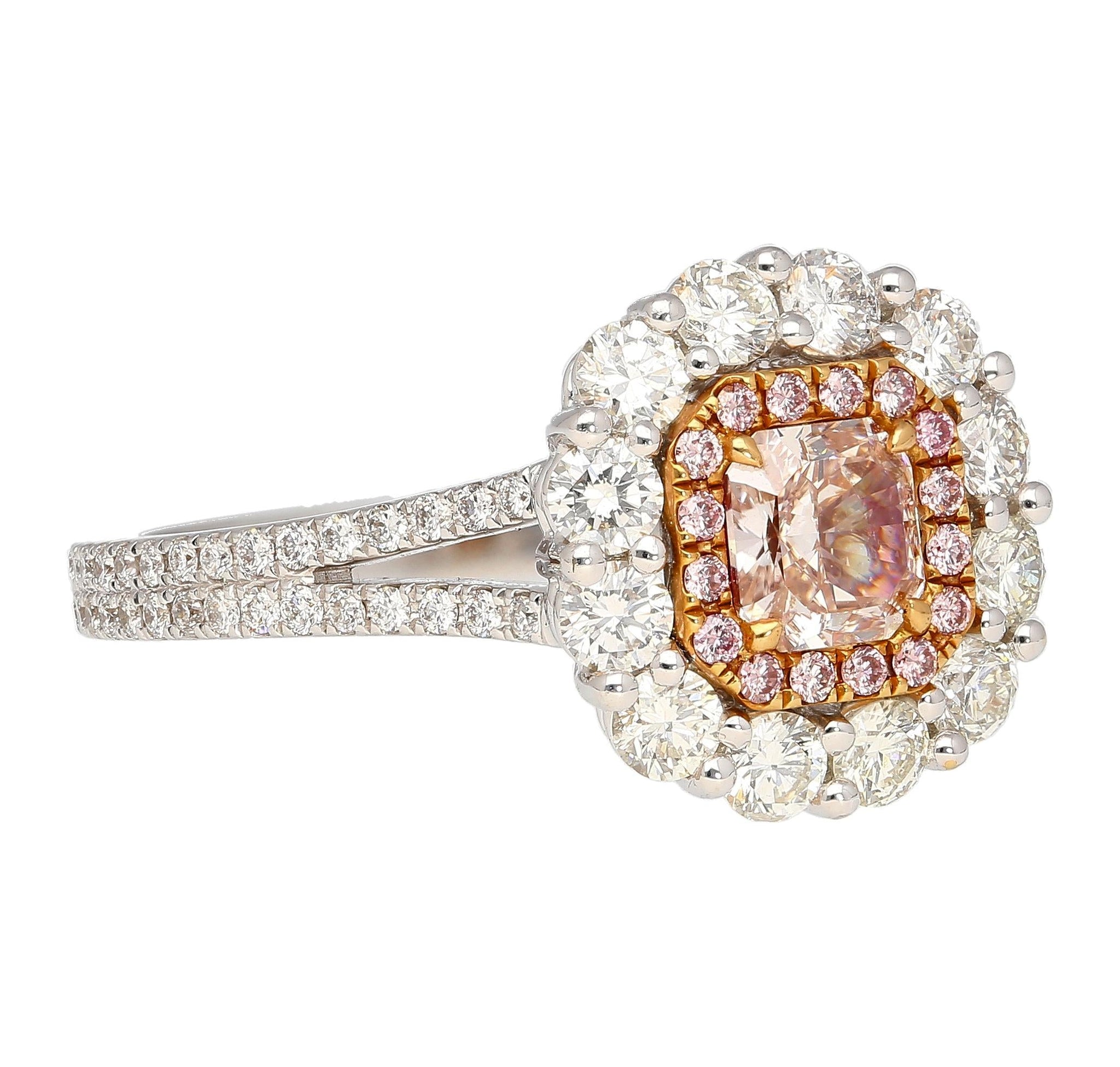 GIA Certified 1.51 CTTW Fancy Light Brown Pink Internally Flawless Diamond Ring
