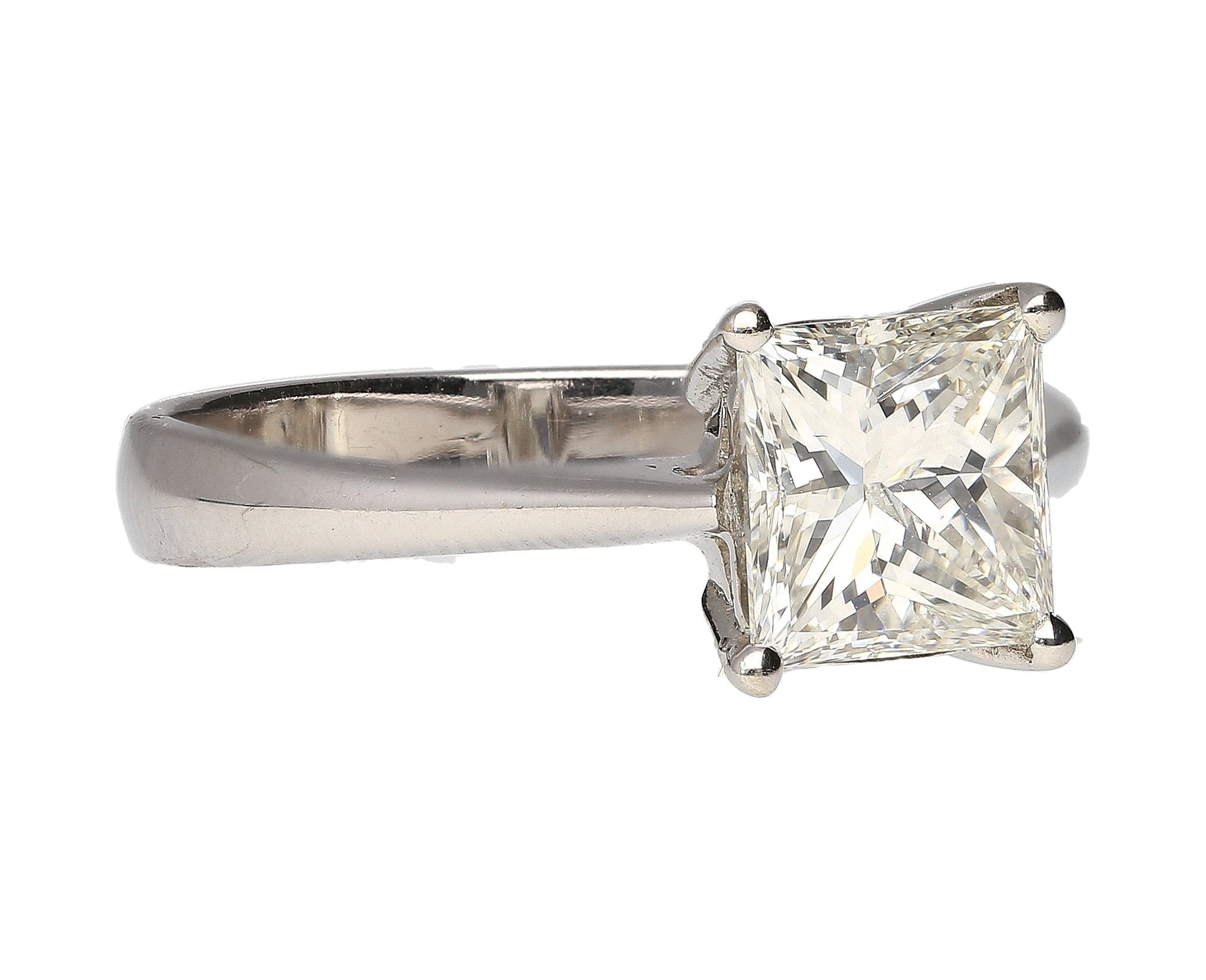 GIA Certified 1.64 Carat Princess Cut Diamond In Tiffany Setting 18K White Gold Ring-Rings-ASSAY
