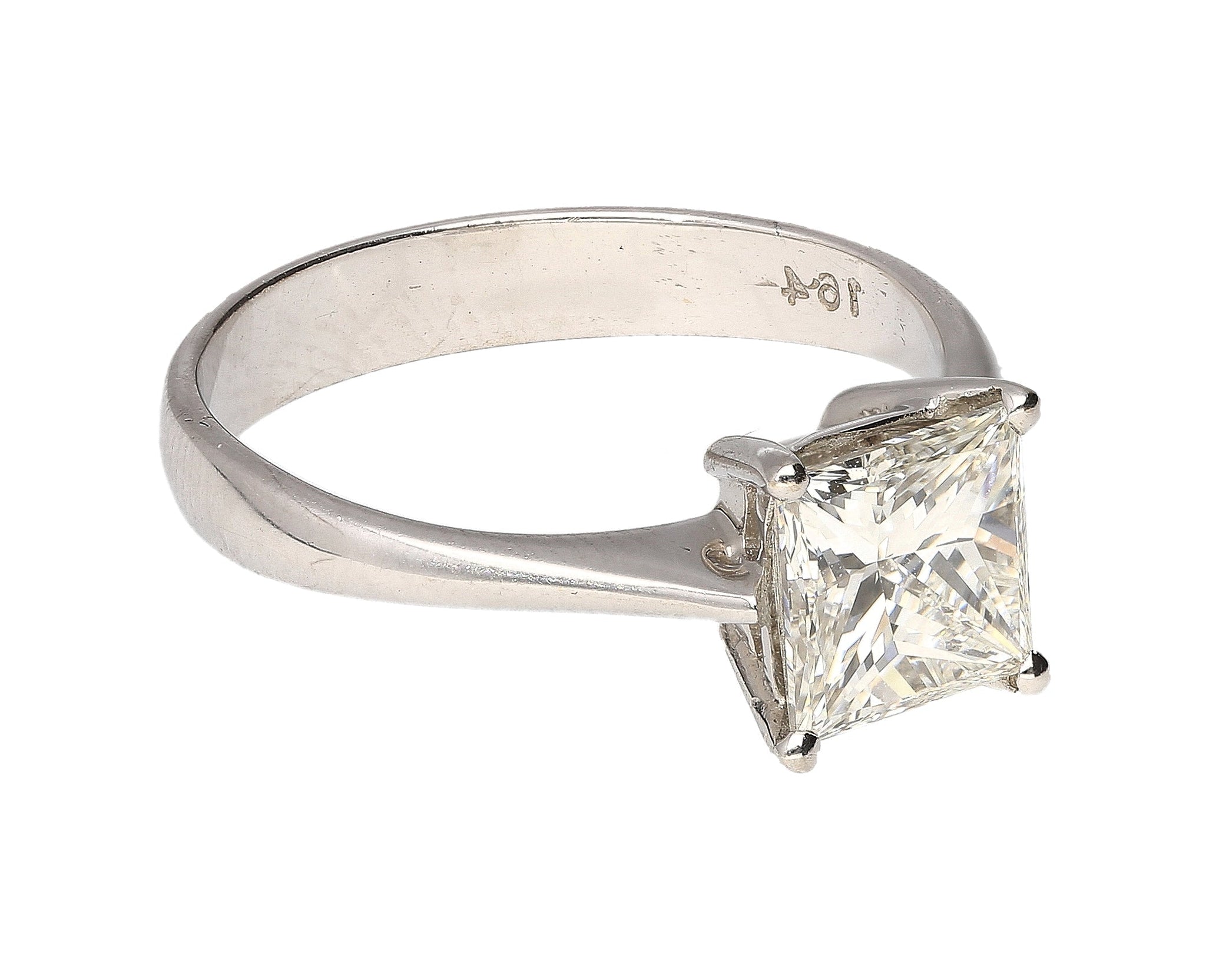 GIA Certified 1.64 Carat Princess Cut Diamond In Tiffany Setting 18K White Gold Ring